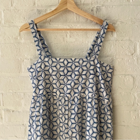 Madison Mathews || Lia Cotton Block Printed Maxi Dress Blue White Large NWT - Picture 2 of 10